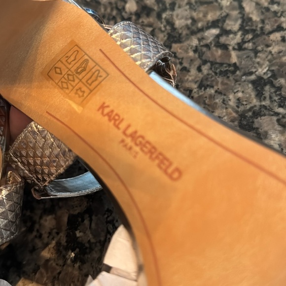 Karl Lagerfeld Women's Gold Heeled Sandals NIB 9.5 - Picture 7 of 13